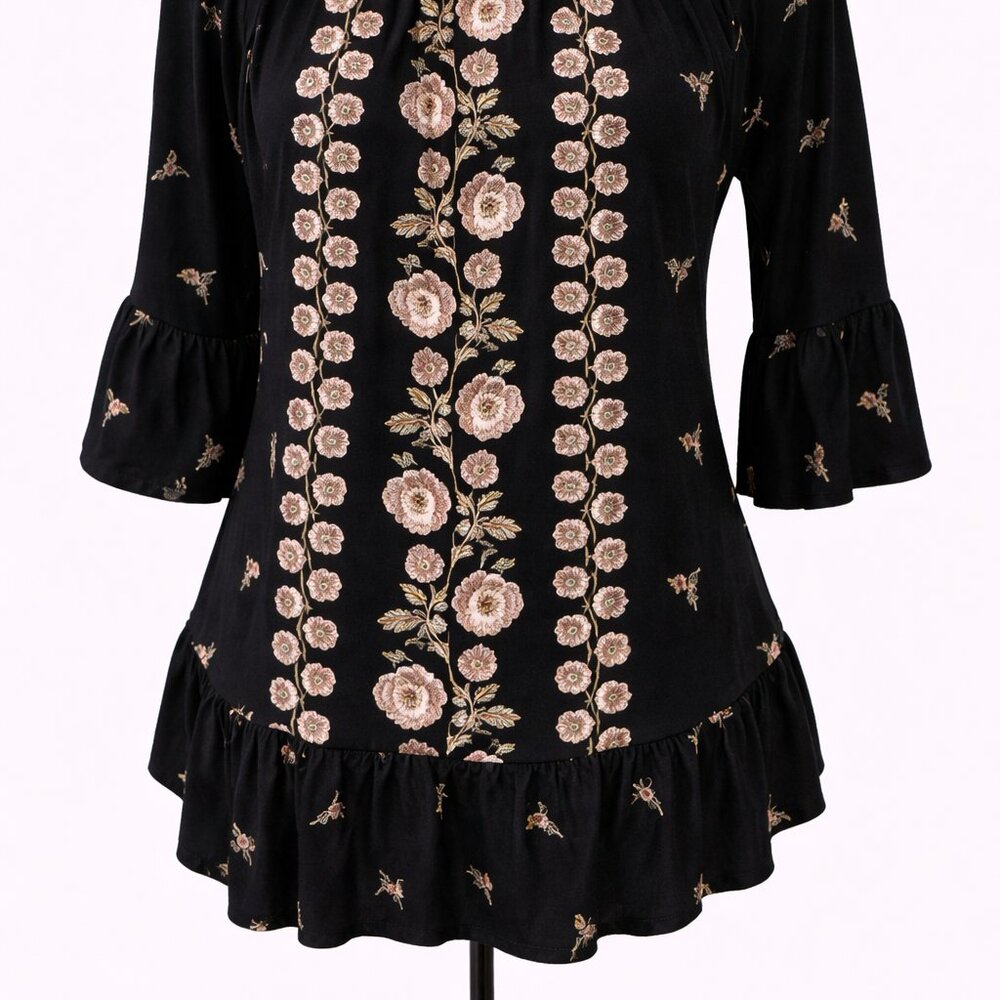 NWOT Style & Co Black Top w/ Gold Floral Detail Size M - Picture 7 of 12
